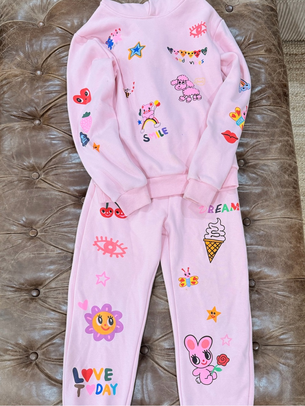 Girls Lola and the Boys Pink Graphic Matching fleece Set with Playful Prints